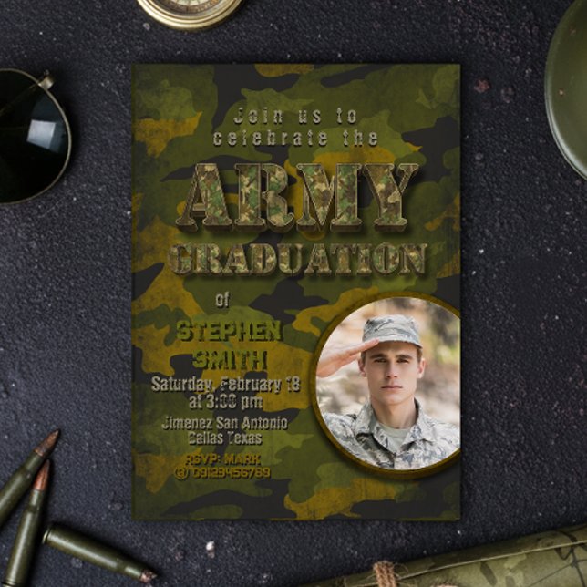 Convites Graduação do Exército - Militar - Soldado com Foto (Army Graduation- Military - Soldier with Photo Invitation)
