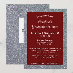 Convites Graduação do Janto Silver Sparkle Maroon