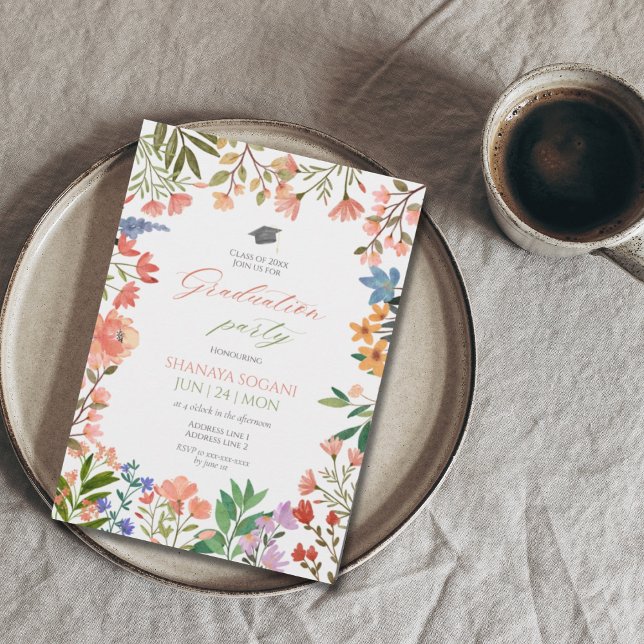 Convites Graduação do jardim de flores silvestres Elegante  (Criador carregado)