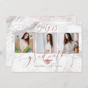 Convites Graduação do PixDezines Marble Faux Rosa Dourado 2