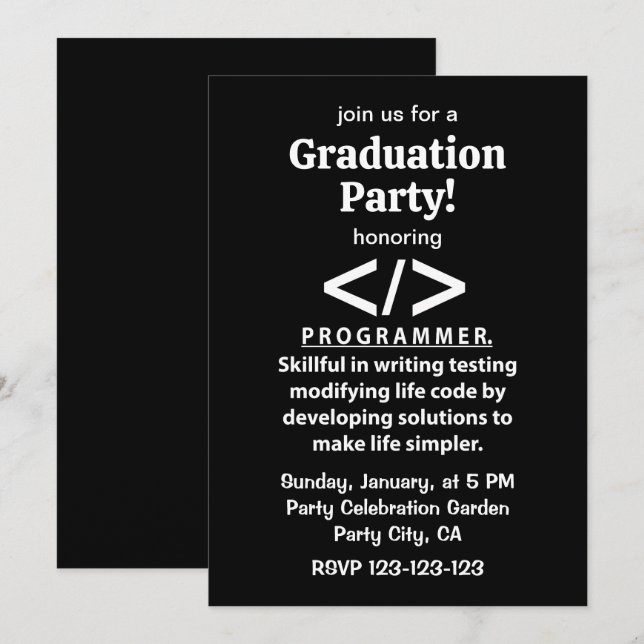 Convites Graduação do Programador de Codificação do Program (Frente/Verso)