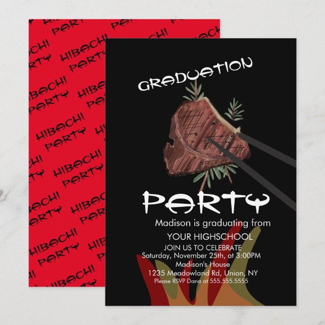 Convites Graduação do Restaurante Japonês Hibachi Steak (Frente/Verso)