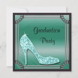 Convites Graduação do Teal Stiletto com Moldura Elegante Si