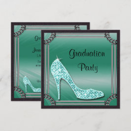 Convites Graduação do Teal Stiletto com Moldura Elegante Si
