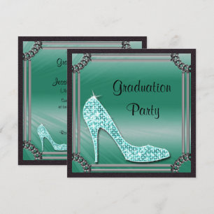 Convites Graduação do Teal Stiletto, em Moldura Elegante