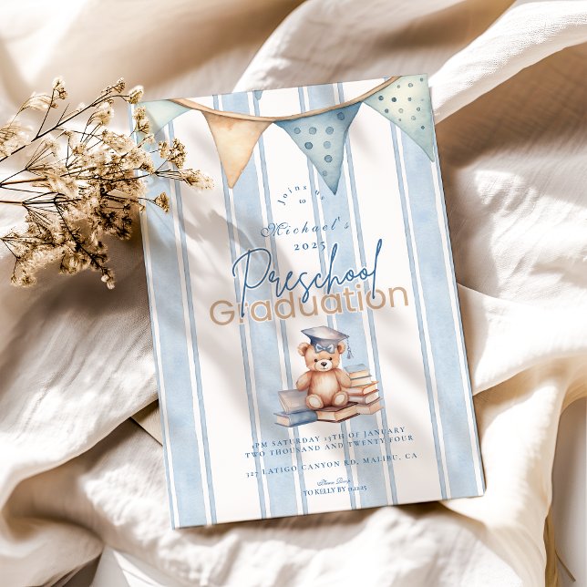 Convites Graduação do Urso de Peste Azul na Pré-Escola (Criador carregado)
