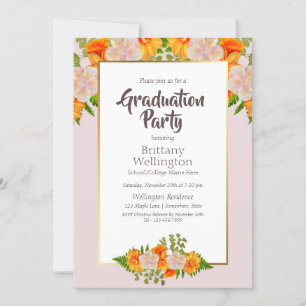 Convites Graduação Dourada Blush Cor-de-rosa-laranja