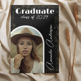 Convites Graduação Dourada de Foto em Arco de Script Simple