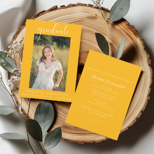 Convites Graduação Dourada de Script Manuscrito de Foto