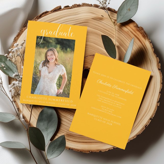 Convites Graduação Dourada de Script Manuscrito de Foto (Criador carregado)