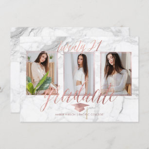 Convites Graduação Dourada do Rosa de Marble Faux PixDezine