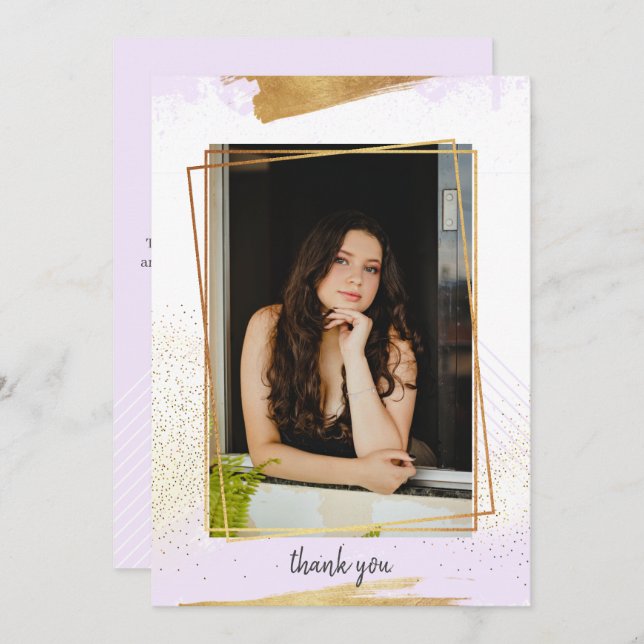 Convites Graduação Dourada e roxa, muito obrigada (Frente/Verso)