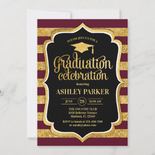 Convites Graduação - Dourado negro borgonha