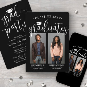 Convites Graduação dupla 2 Fotos Conjunta Preta e Branca