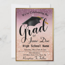 Convites Graduação Elegante de Rosa Dourada e Largura Negra