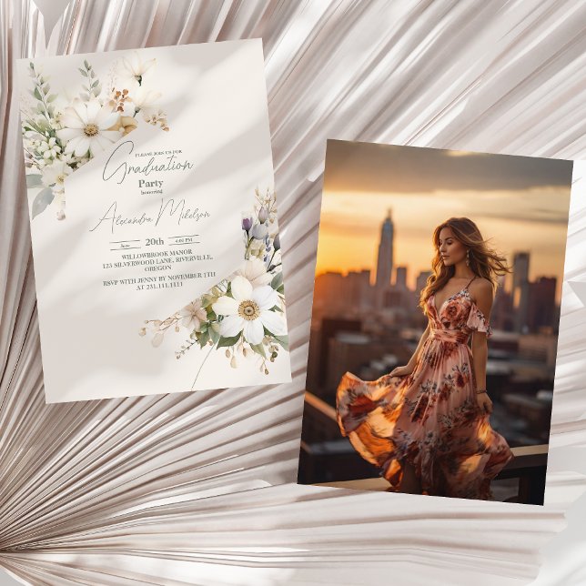 Convites Graduação Elegante de Sage em Flores Selvagens (Criador carregado)