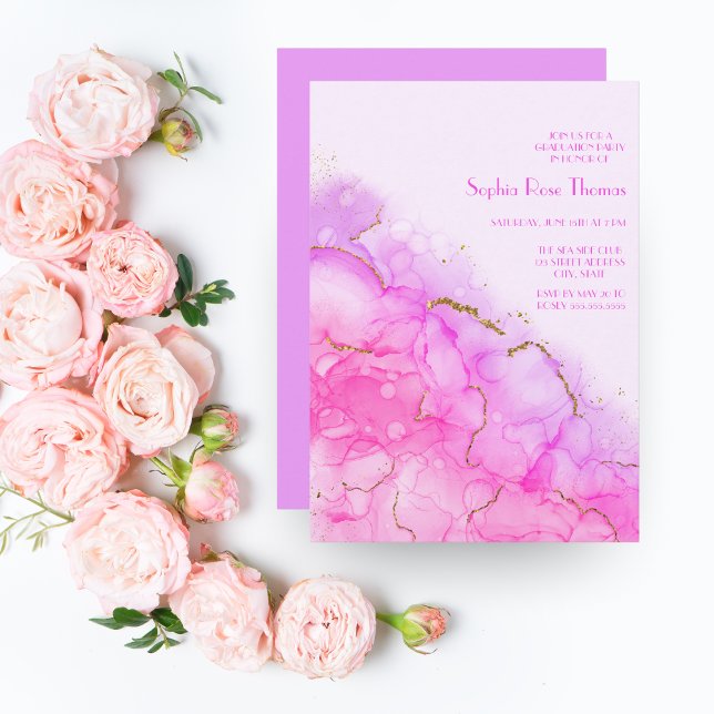 Convites Graduação Elegante Dourada Com Lixo De Álcool De L (Criador carregado)