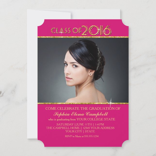 Convites Graduação Elegante Faux Glitter Confetti 2016 (Verso)