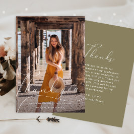 Convites Graduação Elegante Script Green Foto Obrigado