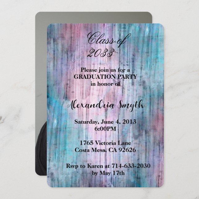 Convites Graduação em Abstrato de Aqua Roxo Sua Foto (Frente/Verso)