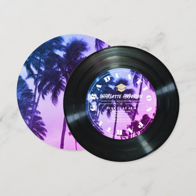 Convites Graduação em árvore tropical de palma do vinilo re (Frente/Verso)