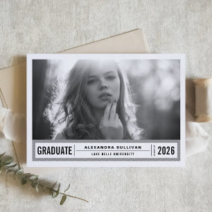 Convites Graduação em Foto com Listras Modernas Preto e Bra