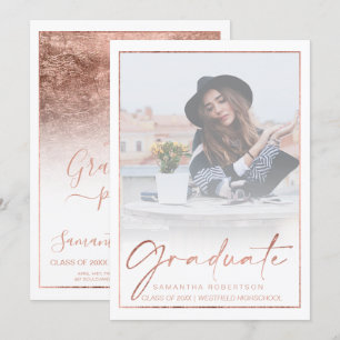 Convites graduação em fotografia da caligrafia da rosa gold