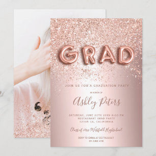 Convites graduação em fotos com rosa Dourada de letras bril