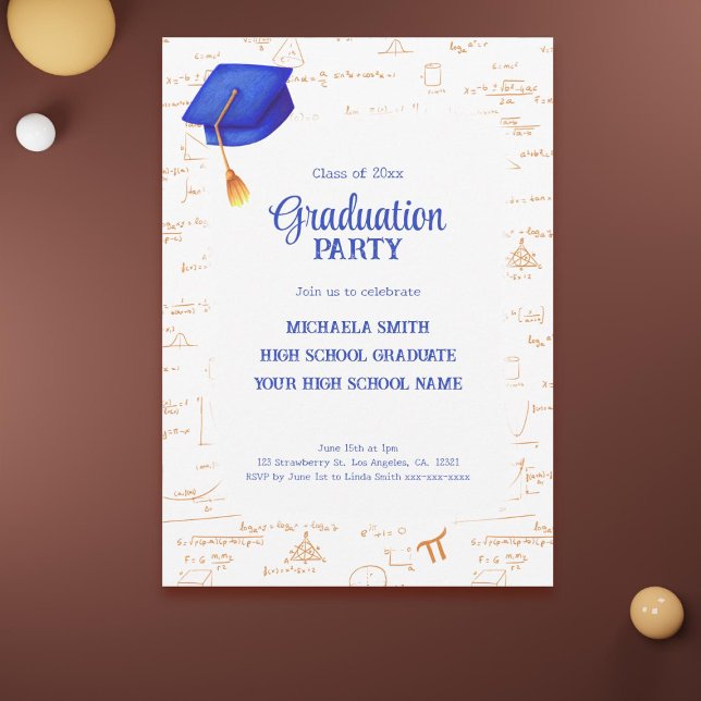 Convites Graduação em Matemática do Formando Moderno (Modern High School Graduate Math Graduation Invitation)