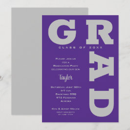 Convites Graduação em negrito GRAD Gray em Roxo Gradual