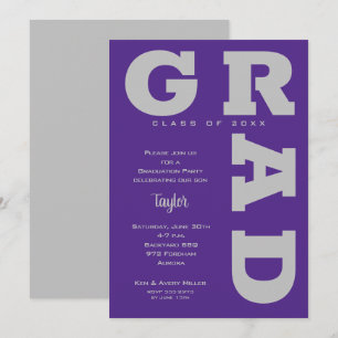 Convites Graduação em negrito GRAD Gray em Roxo Gradual