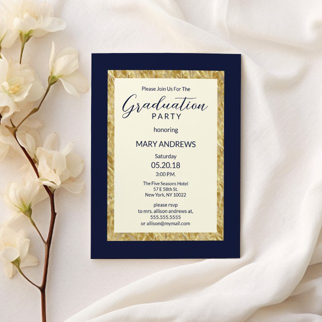 Convites Graduação em ouro azul-marinho de marfim elegante  (Modern elegant ivory navy blue gold Graduation )