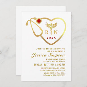 Convites Graduação em ouro White Modern Nursing School