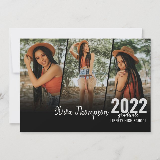 Convites Graduação em Preto de Colagem de Fotos de Script M (Frente)