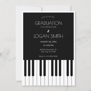 Convites Graduação em preto e branco de piano musical
