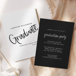 Convites Graduação em Preto e Branco de Script Elegante