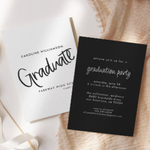 Convites Graduação em Preto e Branco de Script Elegante