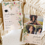 Convites Graduação em primavera de flores silvestres do cam<br><div class="desc">Classe de 2024! As flores silvestres do pastel boêmiano primavera verão 3 fotos de festa de graduação com flores bonito do campo selvagem em boho retro laranja,  vermelho,  pêssego,  folhas verdes,  samambaia e muito mais,  com um roteiro escovado tipografia em um elegante e editável fundo de marfim bege mole.</div>