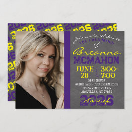 Convites Graduação em Qualkboard Moderno, Roxo e Amarelo