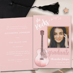 Convites Graduação em Roteiro Moderno Foto Guitarra Rosa