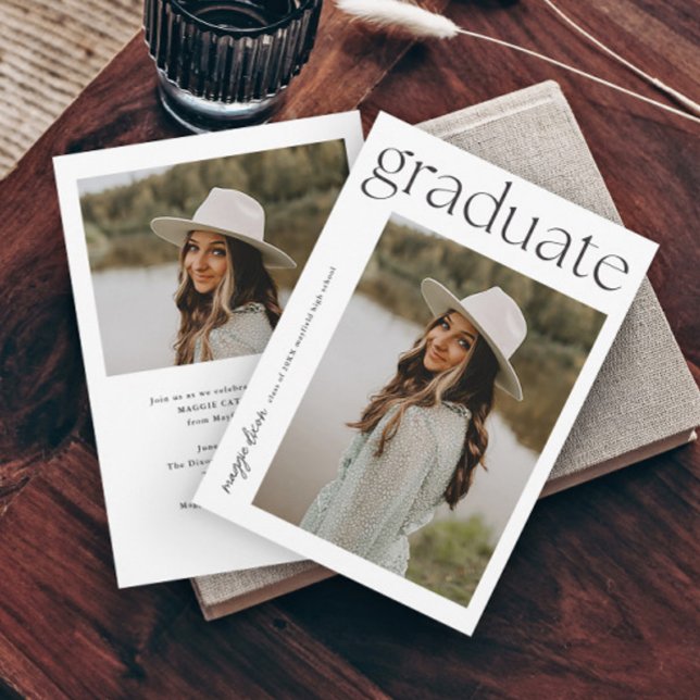 Convites Graduação em Tipografia Moderna 2 Foto Graduação (Modern typography graduate 2 photo graduation invitation.)