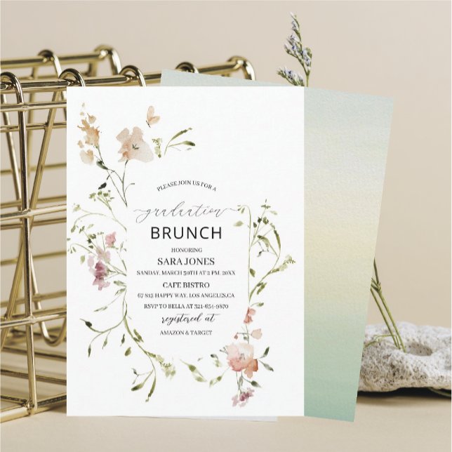 Convites Graduação em Watercolor Elegant WildflowerConvite (Criador carregado)