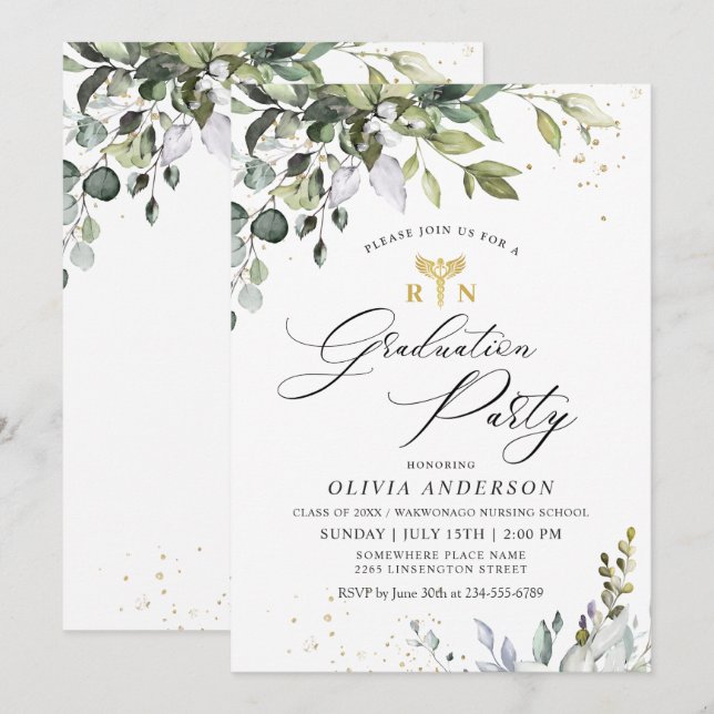 Convites Graduação Escolar de Enfermagem Eucalyptus Waterco (Frente/Verso)
