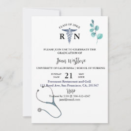 Convites Graduação escolar de enfermagem, vegetação minimal