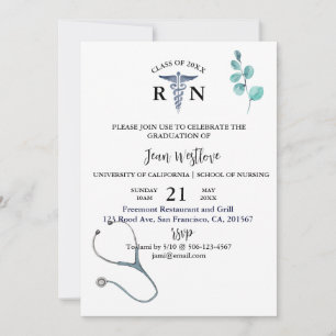 Convites Graduação escolar de enfermagem, vegetação minimal