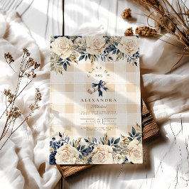 Convites Graduação Floral Azul-Marinho Elegante