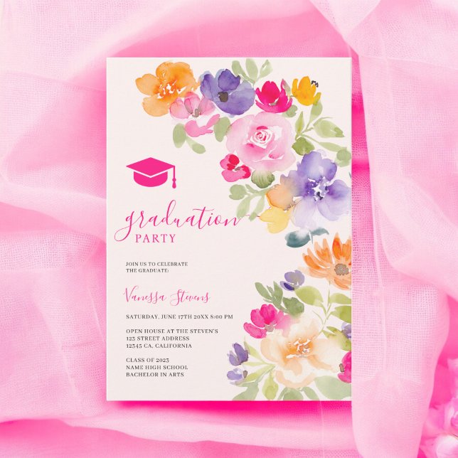 Convites Graduação floral botânica de flor silvestre Boho (Boho botanical wildflower floral graduation invitation)