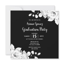 Graduação Floral Branca E Preta Moderna Chic