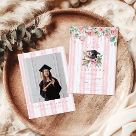 Convites Graduação Floral Cor-de-Foto Rosa Chic
