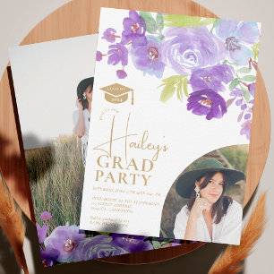 Convites Graduação floral de lavandas roxas bonito de jardi
